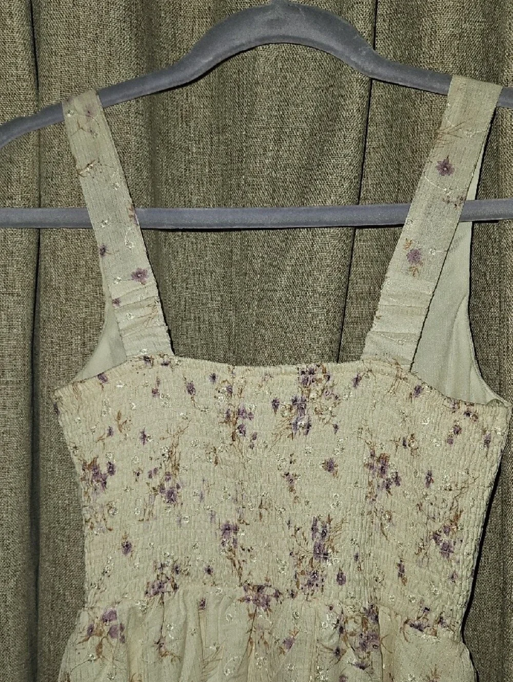 Jessica Simpson Floral Cream Midi Dress with Lavender Print With Pockets - Picture 6 of 7